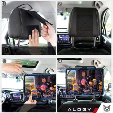 2x Car headrest holder strong Velcro for tablet phone reader Alogy Car flexible black