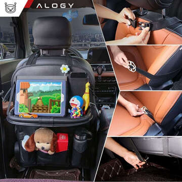 2x Car organizer car travel table car seat protector rear backrest seat Alogy Black