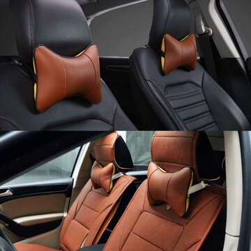 2x Pillow for the headrest for the car comfortable car headrest for the neck Brown