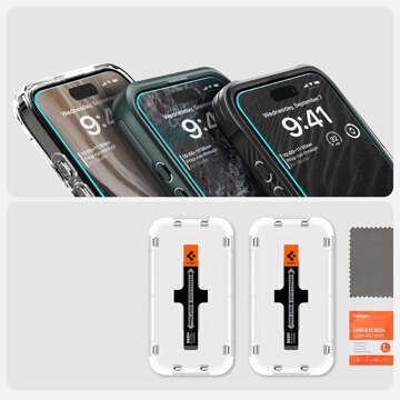 2x Tempered glass for iPhone 15 Spigen Glas.TR "EZ FIT" Clear