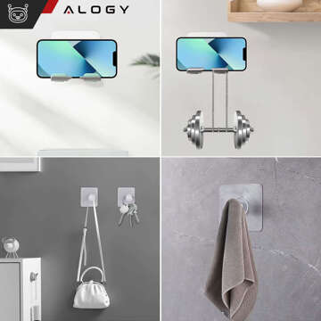 2x Wall holder for phone tablet 4-12" hanger hook aluminum hook for wall mirror Alogy Silver