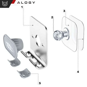 2x Wall holder for phone tablet 4-12" hanger hook aluminum hook for wall mirror Alogy Silver