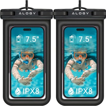 2x Waterproof case waterproof for phone up to 7.5" buoyancy for pool kayak Case water case Alogy Black