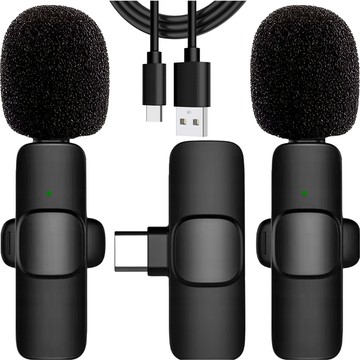 2x Wireless USB-C Type C Lavalier Microphone Android iOS for Phone Tablet Small Microphones Set of Two Microphones