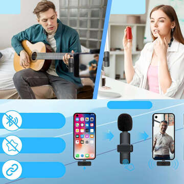 2x Wireless USB-C Type C Lavalier Microphone Android iOS for Phone Tablet Small Microphones Set of Two Microphones