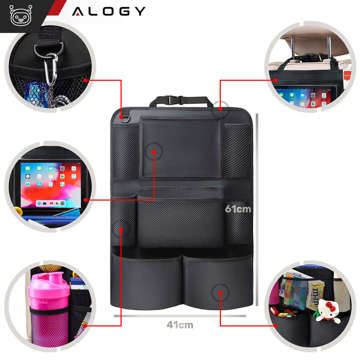 2x car organizer for car seat, backrest, car seat, Alogy protector for tablet, Black