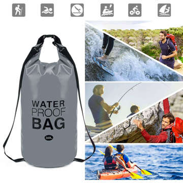 30L Water Resistant Sack Waterproof Pouch Kayak Sails Bag PVC for Sports Grey