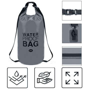 30L Water Resistant Sack Waterproof Pouch Kayak Sails Bag PVC for Sports Grey