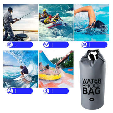 30L Water Resistant Sack Waterproof Pouch Kayak Sails Bag PVC for Sports Grey