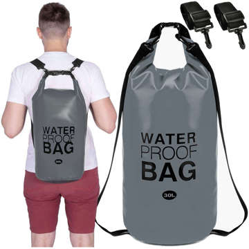 30L Water Resistant Sack Waterproof Pouch Kayak Sails Bag PVC for Sports Grey