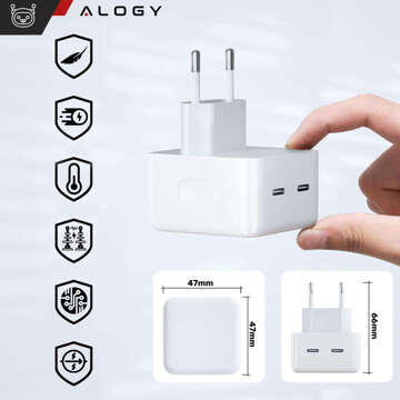 35W Fast Wall Charger 2x USB-C USB Type C PD for iPhone Type-C Cable 1m Alogy White