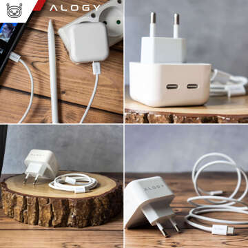 35W Fast Wall Charger 2x USB-C USB Type C PD for iPhone Type-C Cable 1m Alogy White