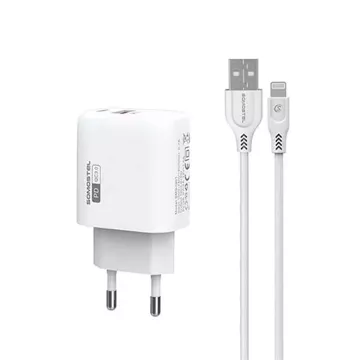 3A 18W USB wall charger, USB Type-C cable for iPhone fast charging SOMOSTEL QC3.0 SMS-Q01 White