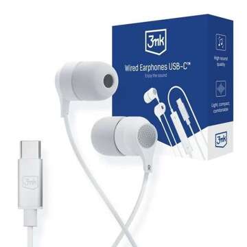 3MK Wired Earphones USB-C in-ear headphones white/white USB-C