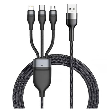 3in1 Cable USB-C micro USB Lightning fast charging QC3.0 Quick Charge 2.1A 10W 1.2m Powerline Black