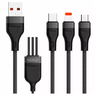 3in1 Cable USB-C micro USB Lightning fast charging QC3.0 Quick Charge 2.1A 10W 1.2m Powerline Black