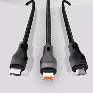 3in1 Cable USB-C micro USB Lightning fast charging QC3.0 Quick Charge 2.1A 10W 1.2m Powerline Black