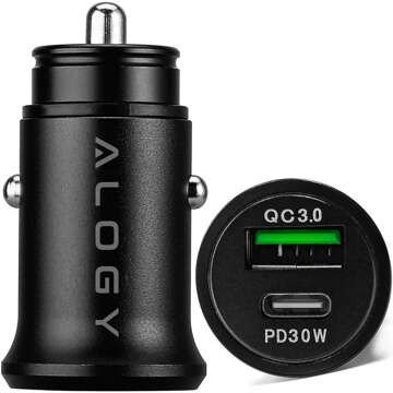 48W USB QC 3.0 Car Charger 18W USB-C C PD 30W Fast Powerful for Alogy Car Phone Matte Black