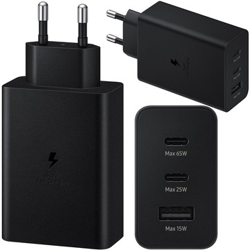 65W Fast Wall Charger 2x USB-C Type C PD USB-A USB Alogy 3 Ports Strong Black Case