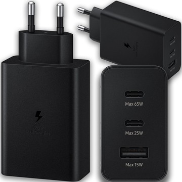 65W Fast Wall Charger 2x USB-C Type C PD USB-A USB Alogy 3 Ports Strong Black Case