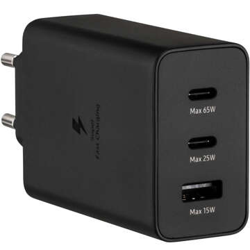 65W Fast Wall Charger 2x USB-C Type C PD USB-A USB Alogy 3 Ports Strong Black Case