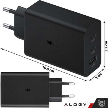 65W Fast Wall Charger 2x USB-C Type C PD USB-A USB Alogy 3 Ports Strong Black Case