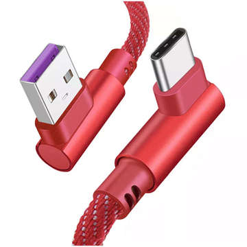 90° angled cable USB to USB-C Type C fast charging QC transmission 2m Red