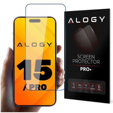 9H tempered glass for iPhone 15 / 15 Pro with Alogy Screen Protector PRO