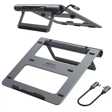 Acefast E5 Plus HUB laptop stand USB-C 2x USB-A 3.2 TF SD HDMI RJ45 100W - gray