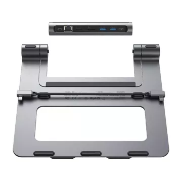 Acefast E5 Plus HUB laptop stand USB-C 2x USB-A 3.2 TF SD HDMI RJ45 100W - gray