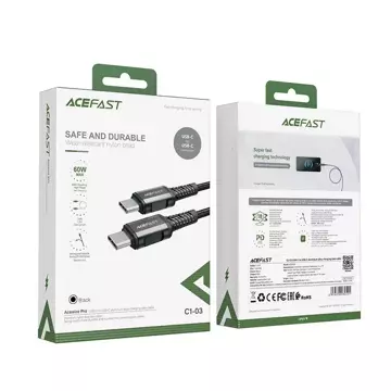 Acefast cable USB Type C - USB Type C 1.2m, 60W (20V/3A) black (C1-03 black)