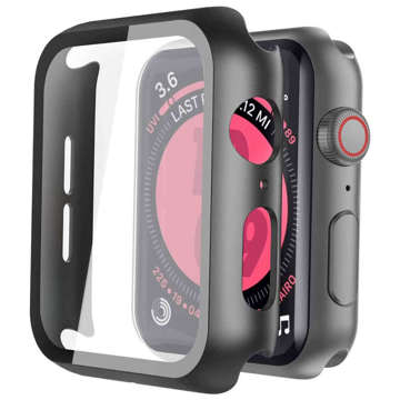 Alogy 2-in-1 Case Cover with Glass for Apple Watch 4/5/6/SE 44mm Black