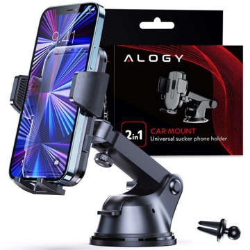 Alogy 2-in-1 car phone holder for the windshield for the dashboard grille Black