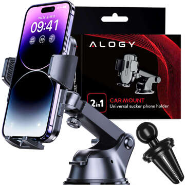 Alogy 2-in-1 car phone holder for the windshield for the dashboard grille Black