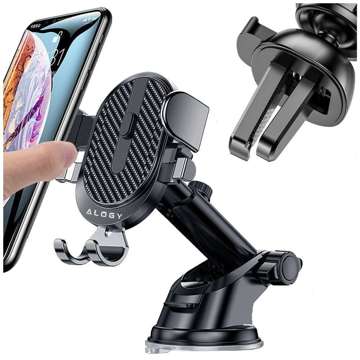 Alogy 2in1 car holder for 6.5" phone gravitational for windshield, dashboard, grille Easy One Touch Organizer