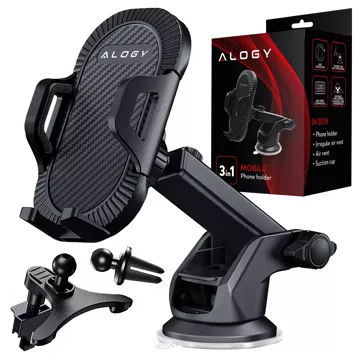 Alogy 3-in-1 car phone holder for the windshield for the dashboard grille Black