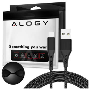 Alogy Cable USB-A to USB-C Type C 3A 2m Black Organizer