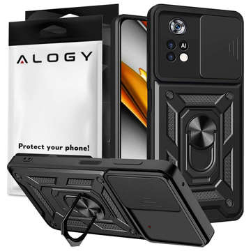 Alogy Camshield Stand Ring Armored Case with Camera Cover for Poco M4 Pro 4G/LTE Black