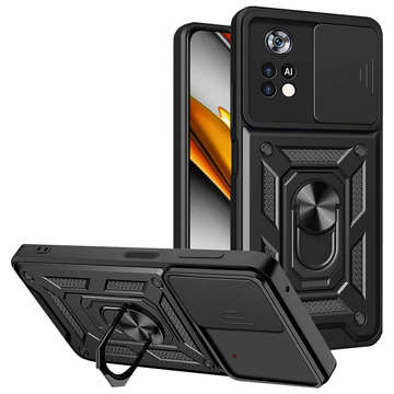 Alogy Camshield Stand Ring Armored Case with Camera Cover for Poco M4 Pro 4G/LTE Black