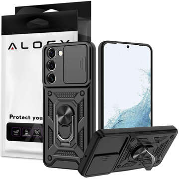 Alogy Camshield Stand Ring Case with Camera Cover for Samsung Galaxy S23 Plus Armored Black