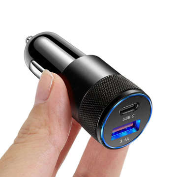 Alogy Car Charger USB-C Type C USB 3.1A Black USB-A to USB-C Cable