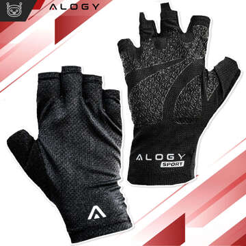 Alogy Cycling Gloves XL Short Fingerless Men's Women's Unisex Sports for MTB Gravel Kross Black