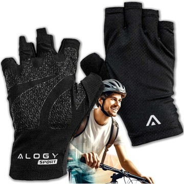 Alogy Cycling Gloves XL Short Fingerless Men's Women's Unisex Sports for MTB Gravel Kross Black