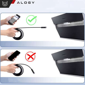 Alogy Duo Cam 1920 Full HD Lightning endoscope inspection camera for iPhone, USB-C, micro USB 3m 8mm black