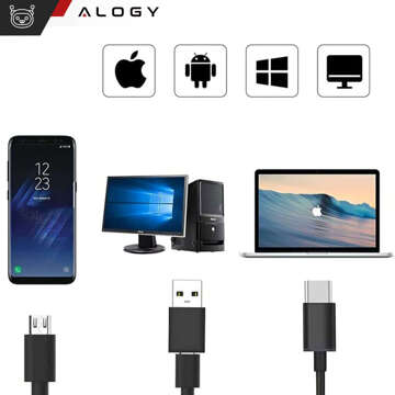 Alogy Duo Cam 1920 Full HD Lightning endoscope inspection camera for iPhone, USB-C, micro USB 3m 8mm black