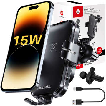 Alogy Fast Charging car holder with 15W inductive Qi charger automatic for the car on the grid fast charging black