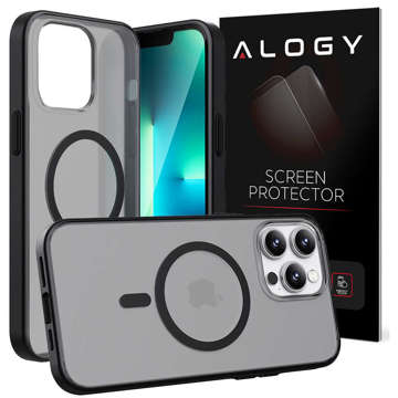 Alogy MagCase Matte Case for MagSafe Case with Magnetic Ring for Apple iPhone 13 Pro Black Glass