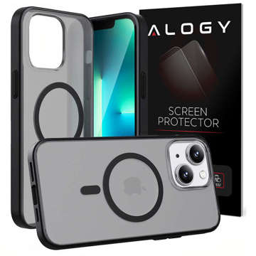 Alogy MagCase Matte Case for MagSafe Case with Magnetic Ring for Apple iPhone 14 Black Glass