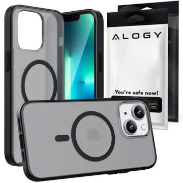 Alogy MagCase Matte Case for MagSafe Case with Magnetic Ring for Apple iPhone 14 Black Glass