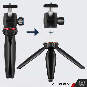 Alogy Mini Tripod Phone Holder Liginn Tripod for taking photos for GoPro camera phone ring lamp 1/4 Black